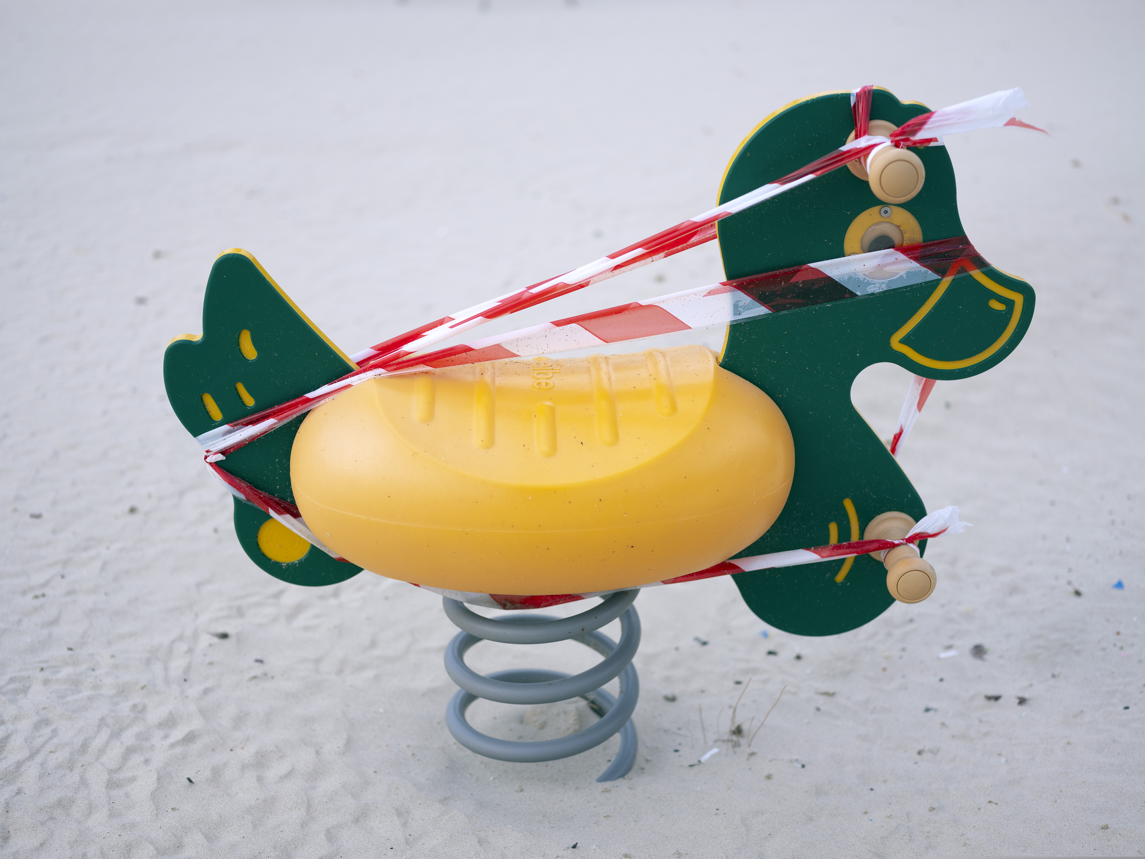 The playground at Tel Aviv's beachfront is wrapped in tape to prevent public access.