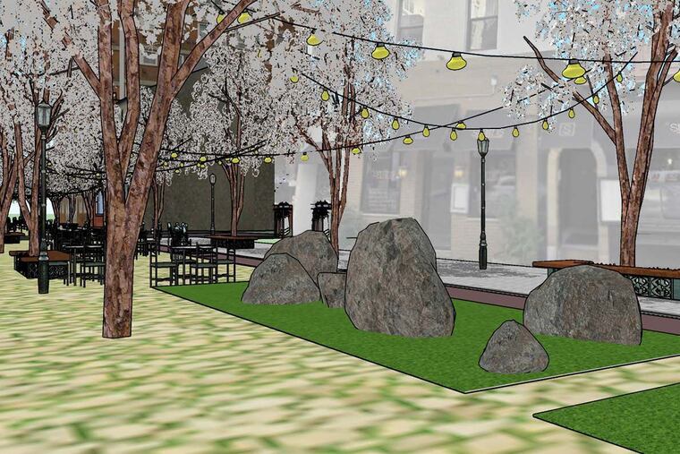 A charrette created by Drexel University students of what South 19th Street between Walnut and Chestnut streets would look like if the block were pedestrian-only.