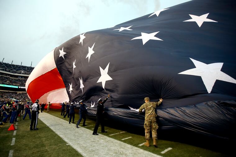 A salute to veterans and military personnel before Sunday's Eagles-Patriots Game at Lincoln Financial Field included a flyover of military jets that had some people in the Philadelphia area wondering what was going on.
