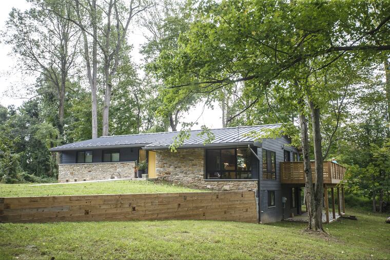The exterior of the home of Gerry Galster in Southampton. The original house, constructed in 1958, was a two-story rancher. The house was redesigned by architect Josh Otto of Jenkintown.