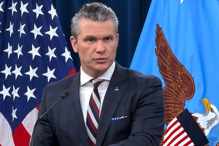 Defense Secretary Pete Hegseth addresses reporters during a March 4 news conference at the Pentagon.