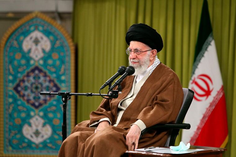 Iranian Supreme Leader Ayatollah Ali Khamenei speaks during a meeting with a group of Basij paramilitary force in Tehran, Iran, on Saturday.