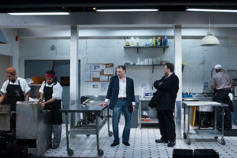 (Left to right:) J Hernandez, Angel Sigada, Jered McLenigan, Scott Greer, and Lindsay Smiling in “How to Use a Knife,” through June 18 at InterAct Theatre Company.