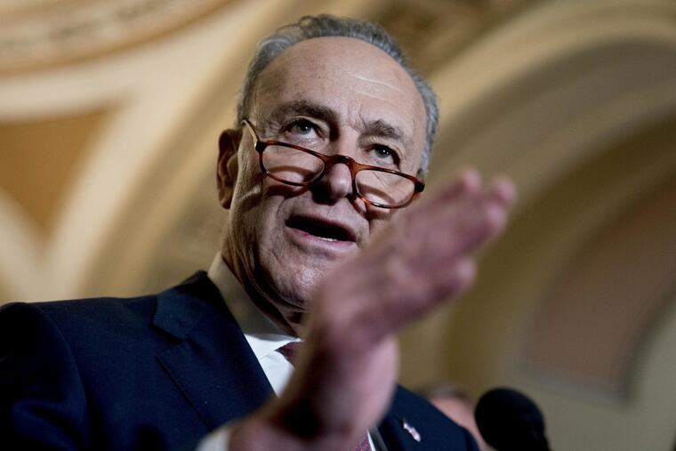 Senate Minority Leader Sen. Chuck Schumer of N.Y., speaks to reporters following a Senate policy luncheon on Capitol Hill in Washington, Tuesday, Jan. 23, 2018.