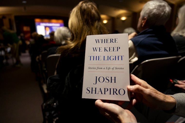 Governor Josh Shapiro is on stage for his authors event for his new book “Where We Keep The Light” with his friend and pastor of Salem Baptist Church of Abington Rev. Marshal Mitchelll author event in Philadelphia, Pa., on Saturday, Jan. 24, 2026.