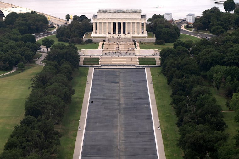 The Lincoln Memorial Reflecting Pool is seen from the Washington Monument, Friday, July 31, 2026, in Washington.