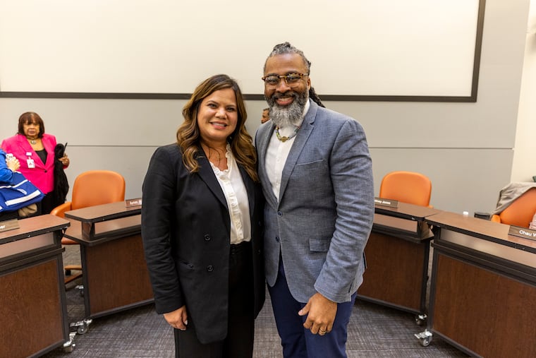 Wanda Novales, vice president of the school board, and Reginald Streater, school board president, after their election to Mayor Cherelle L. Parker's school board.