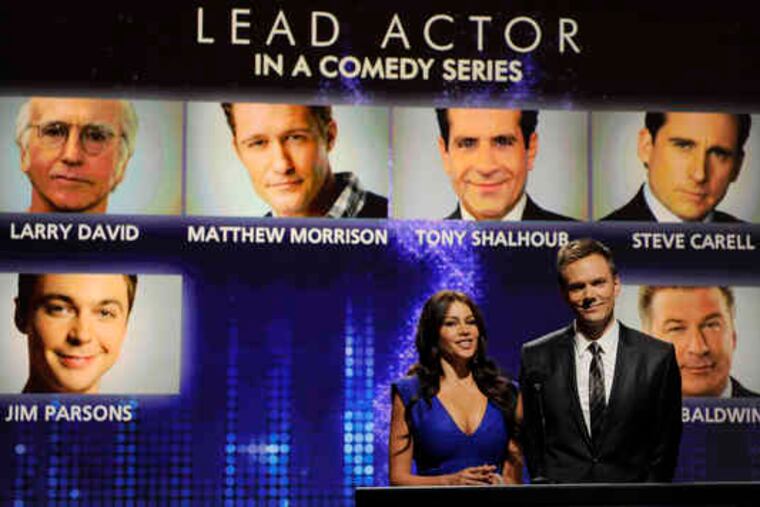 Sofia Vergara (a nominee for "Modern Family") and Joel McHale (not a nominee for "Community") announcing Emmy contenders in Los Angeles early Thursday morning.