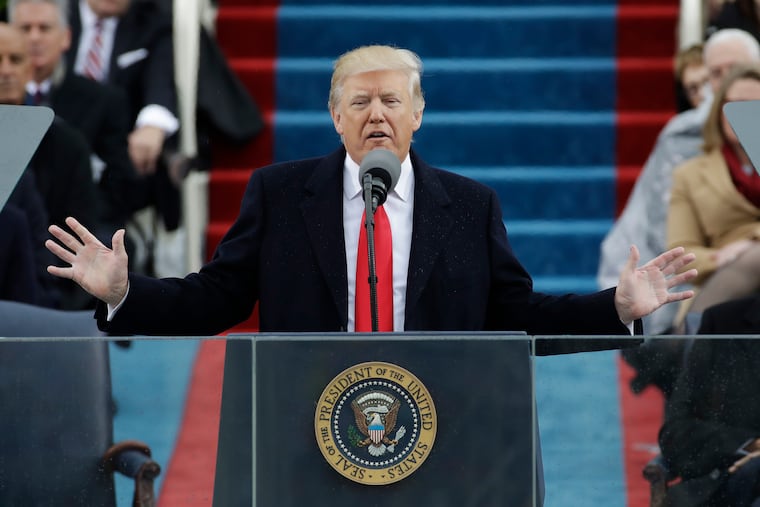 Donald Trump delivers his inaugural address after being sworn in as the 45th president of the United States in 2017.