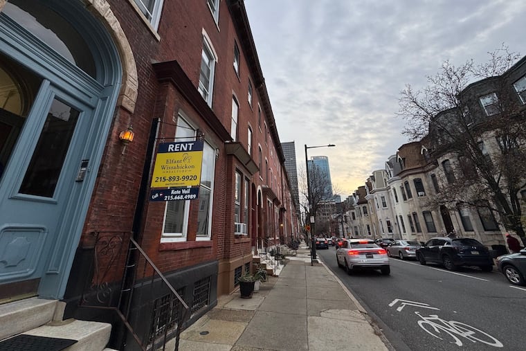 A sign advertises a home for rent in Center City on Dec. 13. Pennsylvanians making the minimum wage can't afford the Philadelphia region's median advertised rent.