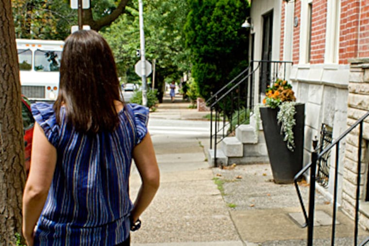 Margaux Pelegrin, 31, was attacked by a man holding a large knife on Pine Street.