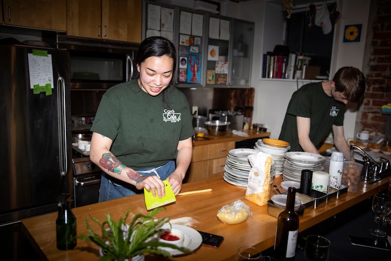 Liz Grothe preps noodles for Spaghetti Western night at Couch Cafe at her apartment in Philadelphia, Pa. on Tuesday, May 30, 2023. Couch Cafe is a supper club that Grothe, a sous-chef at Fiorella, hosts at her apartment.