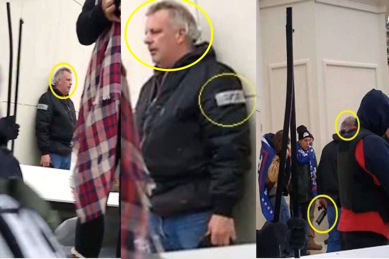 A man federal prosecutors have identified as James Maryanski stands among the mob of supporters of former President Donald Trump that attacked the U.S. Capitol in Washington on Jan. 6, 2021.