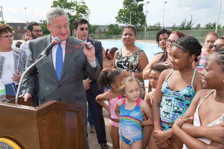 At Max Myers Rec Center in the Northeast, Mayor Kenney officially opens the city's pool season.