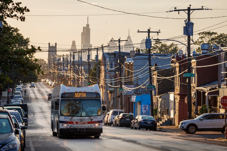 A SEPTA bus heads west on Vine Street near North Felton Street in Philadelphia, Thursday, Sept. 4, 2025.