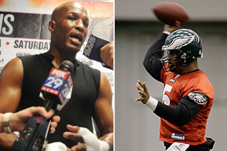 Boxer Bernard Hopkins once again ripped Donovan McNabb yesterday. (Sarah Glover/Staff Photographer and AP Photo)