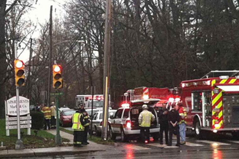 The scene at the Marks and Co. Apartment complex at the intersection of Conshohocken State and Llanberris Roads, where residents were evacuated after a carbon monoxide leak.