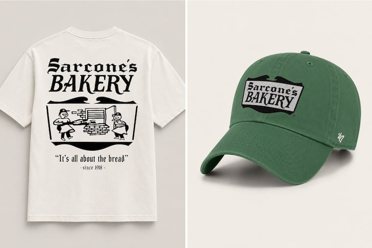 The back of the T-shirt (left) and a green dad cap hat from Sarcone's collab with '47.