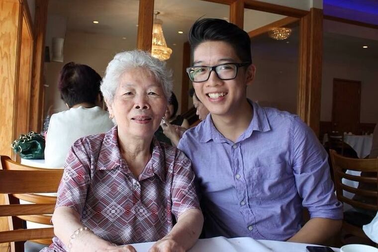 Shien Ching Shen at a restaurant in Chinatown with her grandson Kennth Lac.