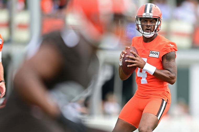 Cleveland Browns quarterback Deshaun Watson during practice in Berea, Ohio, on Tuesday.