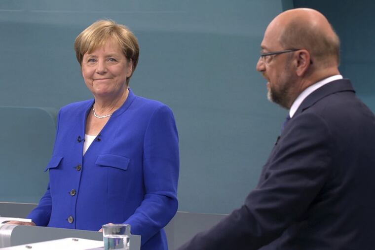 German Chancellor Angela Merkel and challenger Martin Schulz debate.