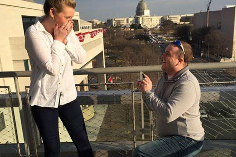 Cameraman Adam Ward proposes to girlfriend Melissa Ott, who is a producer for the morning show. (Twitter)
