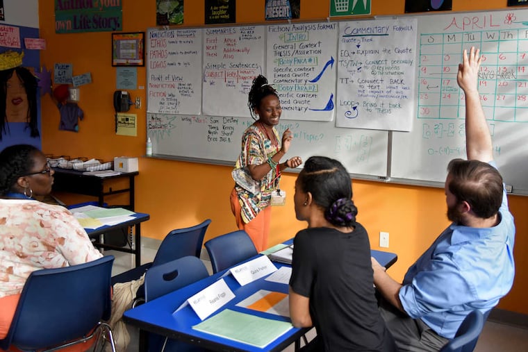 Mastery Charter Prep Middle School teacher Leandra Handfield participates in a teacher prep class at Relay Graduate School of Education.