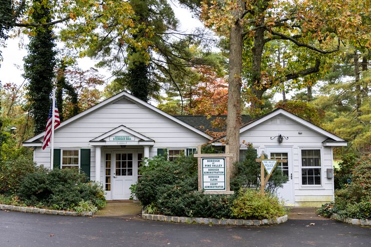 Founded in 1929, the Borough of Pine Valley consists almost entirely of a private, renowned golf course with two dozen homes around it.  Above: Borough Hall, which will cease operations after the borough consolidates with neighboring Pine Hill.