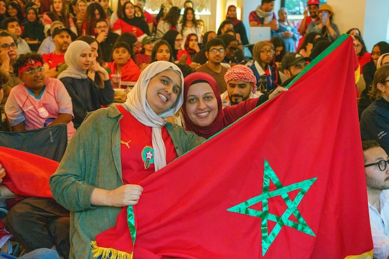 Fans of Morocco's men's national team came out in force to watch their country take on France in a World Cup quarterfinal match at Shibam Coffee in University City on Thursday, July 9, 2026.