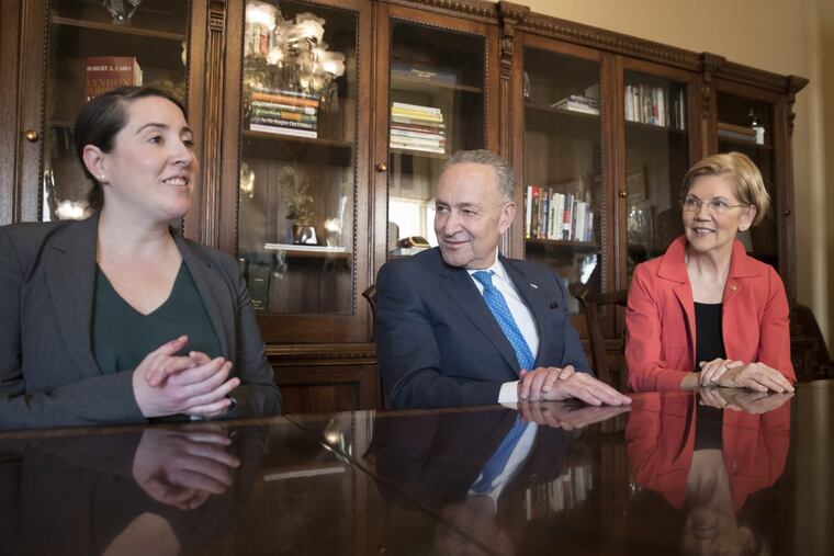 Leandra English meets with Senate Minority Leader Chuck Schumer (D., N.Y.) and Sen. Elizabeth Warren (D., Mass.) to discuss the fight for control of the consumer protection agency.