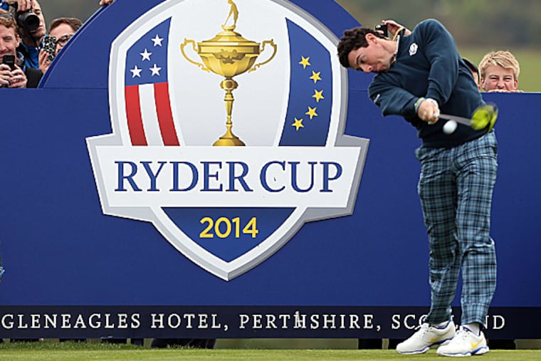 European player Rory McIlroy hits a tee shot during a practice round for the 2014 Ryder Cup. (Brian Spurlock/USA Today Sports)