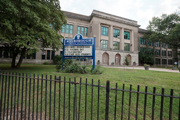 Roxborough High School, on Ridge Avenue, is shown in this file photo. Racist and antisemitic graffiti was drawn on the school; community members are countering them with positive messages.