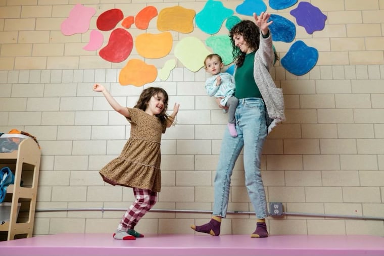 Madeline Daulerio (left), 6, prefers sleep-unders to sleepovers. Also pictured are her sister, Josie, 3, and her mother, Rachel, 38.