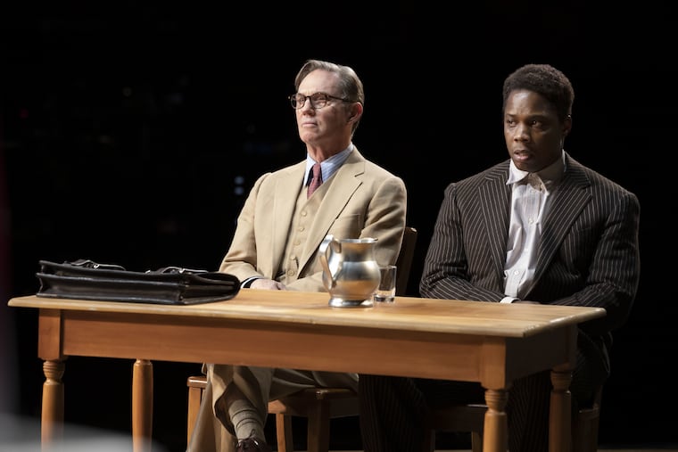 Richard Thomas (Atticus Finch), left, and Yaegel T. Welch (Tom Robinson) in "To Kill a Mockingbird," playing at the Kimmel Cultural Campus' Academy of Music.