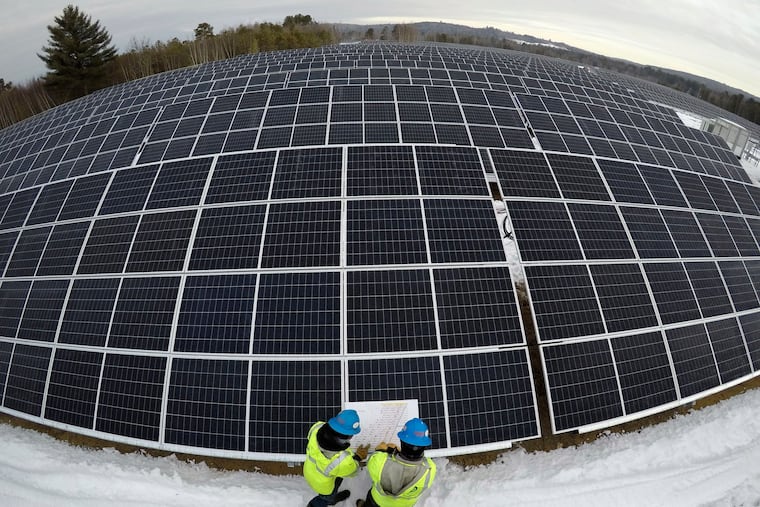 Solar panels at a 38-acre farm in Maine.