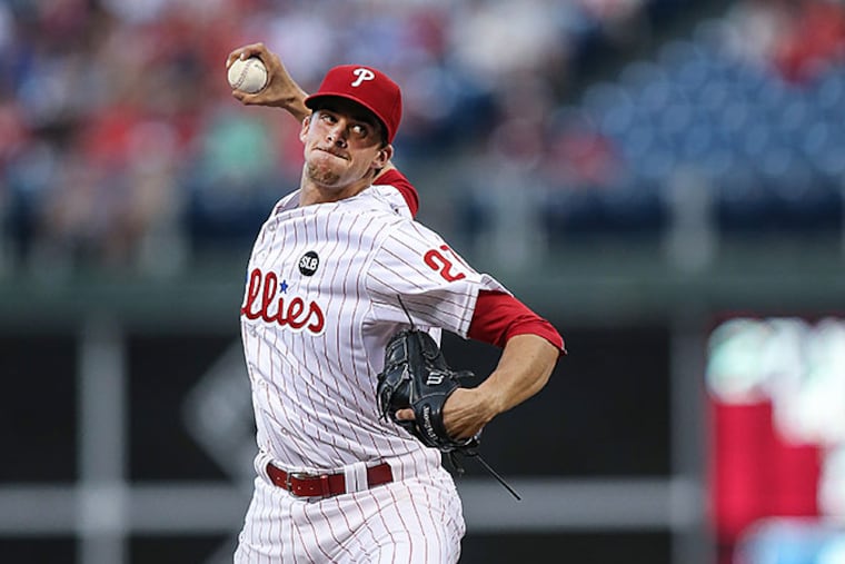 Phillies' Aaron Nola throws against the Padres during the 1st inning at Citizens Bank Park in Philadelphia, Friday, August 28, 2015. ( STEVEN M. FALK / Staff Photographer )