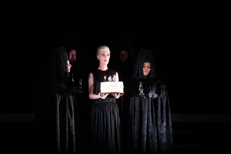 The cast of “Complications in Sue” performs during the first dress rehearsal at the Academy of Music in Center City Philadelphia on Saturday, Jan. 31, 2026. The performance tells the story of one woman’s existence across 10 decades, each chapter scored by a different composer.