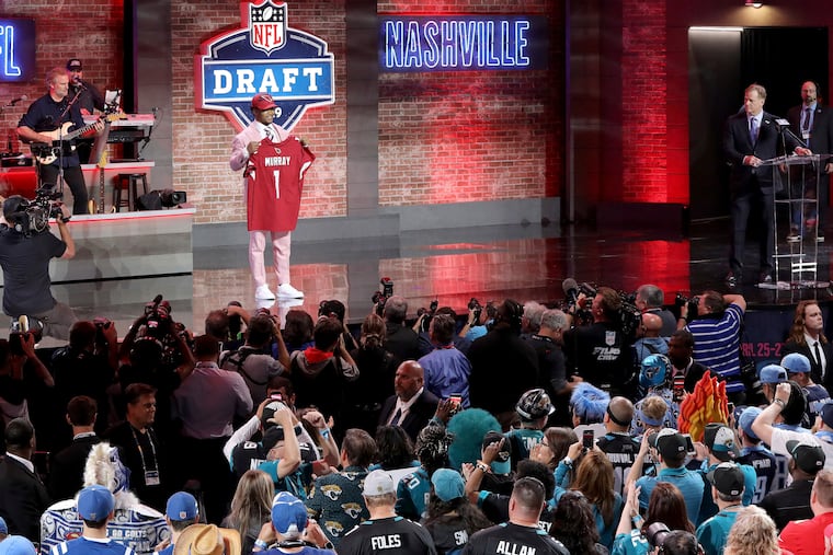 The 2019 NFL draft stage in Nashville after Oklahoma quarterback Kyler Murray was selected in the first round by the Arizona Cardinals. With the coronavirus pandemic ongoing, this year's draft is losing nearly all the glitz and glamour but so far will continue on as planned.