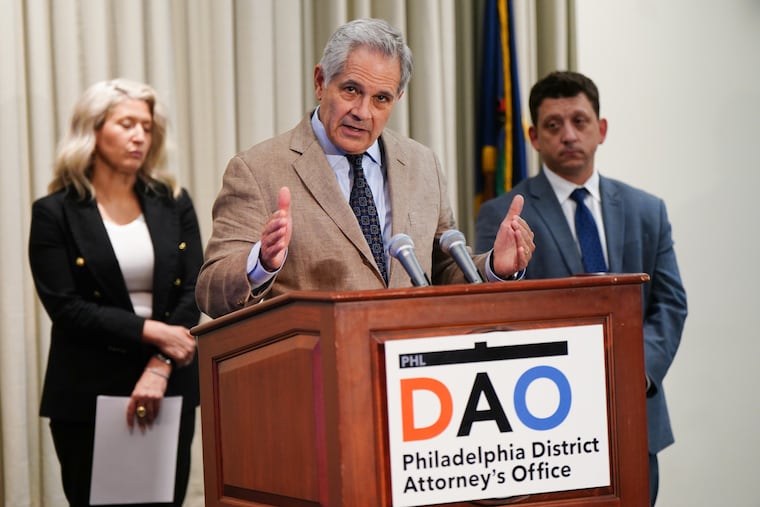 District Attorney Larry Krasner speaks during a May 28 news conference in Philadelphia.