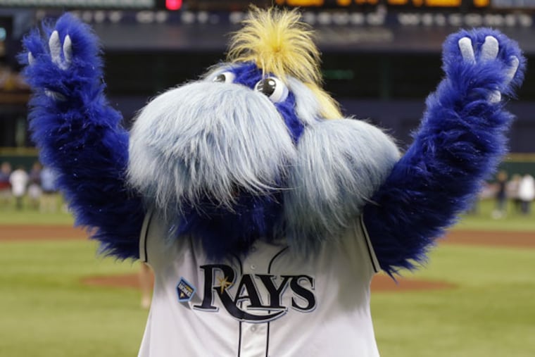 Tampa Bay Rays mascot 'Raymond" before an opening day baseball game between the Rays and the Baltimore Orioles Tuesday, April 2, 2013, in St. Petersburg, Fla. (Chris O'Meara/AP)