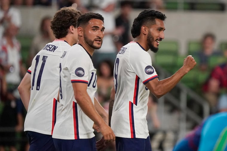 Jesús Ferreira (right) looks to have the inside track for the starting striker job after scoring four goals against Grenada on Friday night.