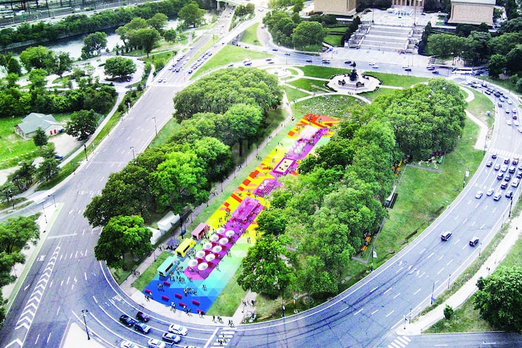 A 34,240-square-foot mural will blanket Eakins Oval as part of summer pop-up park The Oval+, returning Friday, July 19.