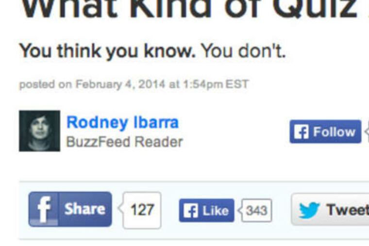 Faux screengrab of a personality quiz created by Rodney Ibarra, poking fun at all the quiz biz.