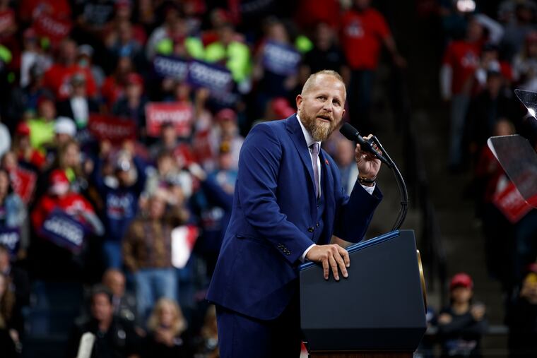 Brad Parscale, then-campaign manager for President Donald Trump, speaks during a 2019 campaign rally at the Target Center in Minneapolis.
