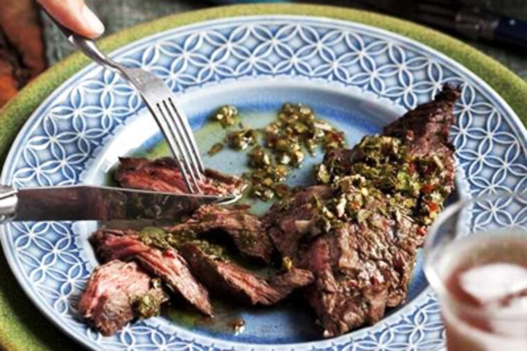 Nicaraguan Skirt Steak is marinated and sauced with a piquant parsley chimichurri. From "Latin Grilling" by Lourdes Castro.