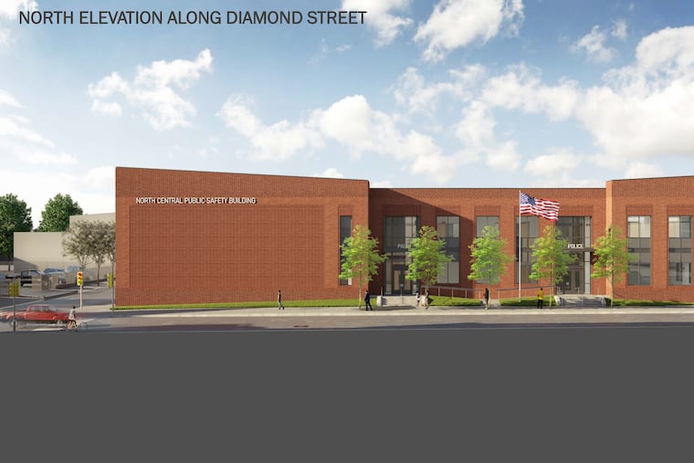 The city is proposing a new design for the 22nd Police District headquarters, or ublic safety building, for West Diamond Street in a historic corridor. The Historical Commission rejected having a police headquarters there in 2020, but reversed its decision in 2023. The rendering was designed by Ballinger.