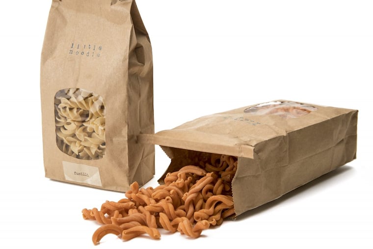 Fresh extruded pasta products from the Little Noodle founded by local chef Jason Cichonski, including plain fusilli and red chile-infused gemelli.