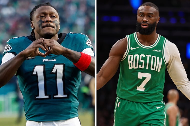 Former Eagles wide receiver A.J. Brown and new Sixers forward Jaylen Brown are first cousins once removed, according to Jaylen.