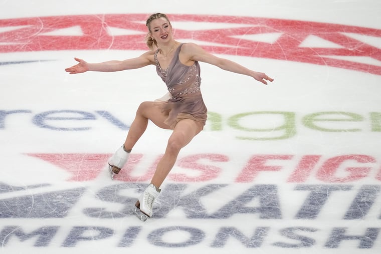 Amber Glenn competes during the women's free skate at the U.S. figure skating championships in January in Columbus, Ohio.