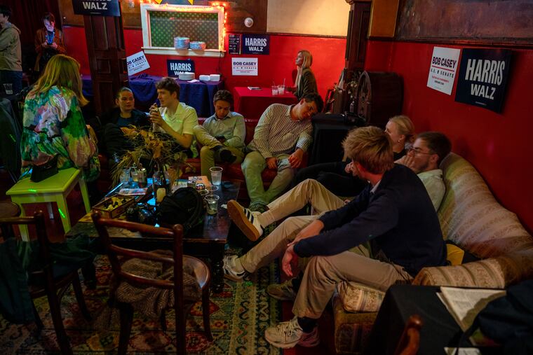 Philadelphia Young Democrats host an election night watch party at the Ruba Club in Northern Liberties on Tuesday, Nov. 5, 2024.